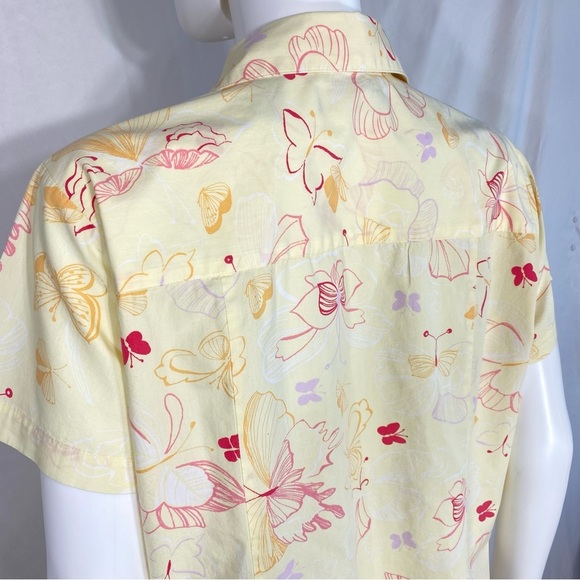 Karen Scott Pastel Yellow Butterfly Print Pocket Button Down Blouse - Picture 4 of 6